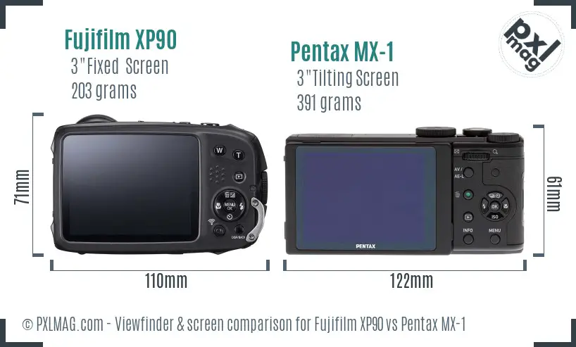 Fujifilm XP90 vs Pentax MX-1 Screen and Viewfinder comparison