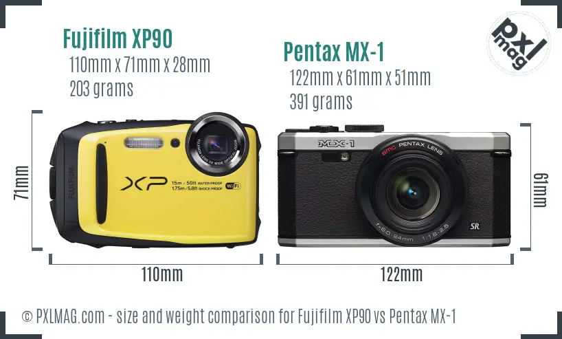 Fujifilm XP90 vs Pentax MX-1 size comparison