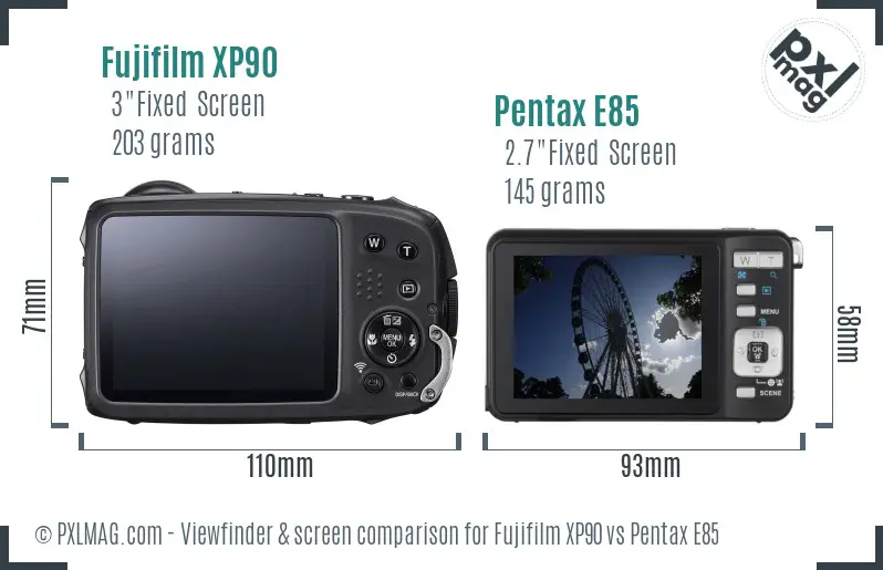 Fujifilm XP90 vs Pentax E85 Screen and Viewfinder comparison