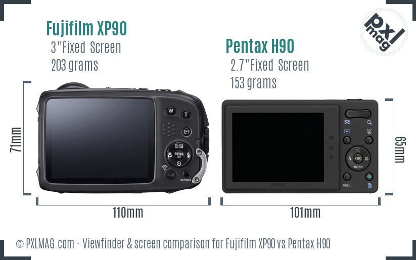 Fujifilm XP90 vs Pentax H90 Screen and Viewfinder comparison