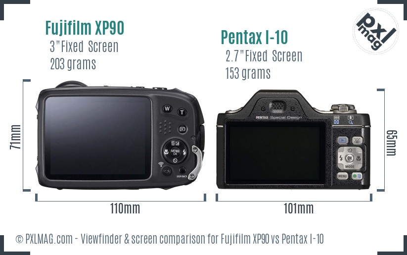 Fujifilm XP90 vs Pentax I-10 Screen and Viewfinder comparison