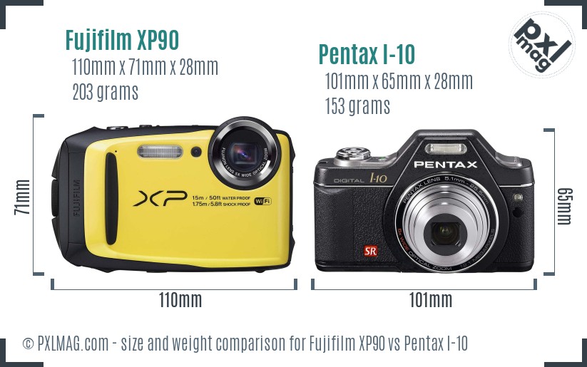 Fujifilm XP90 vs Pentax I-10 size comparison