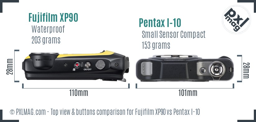 Fujifilm XP90 vs Pentax I-10 top view buttons comparison