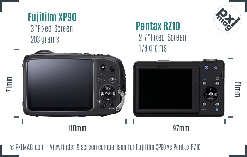 Fujifilm XP90 vs Pentax RZ10 Screen and Viewfinder comparison