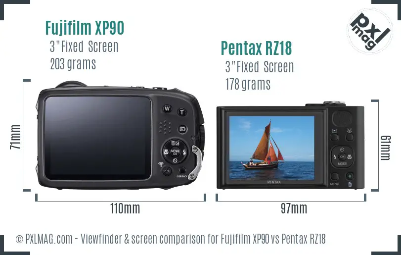 Fujifilm XP90 vs Pentax RZ18 Screen and Viewfinder comparison Fujifilm XP90 vs Pentax RZ18 Screen and Viewfinder comparison