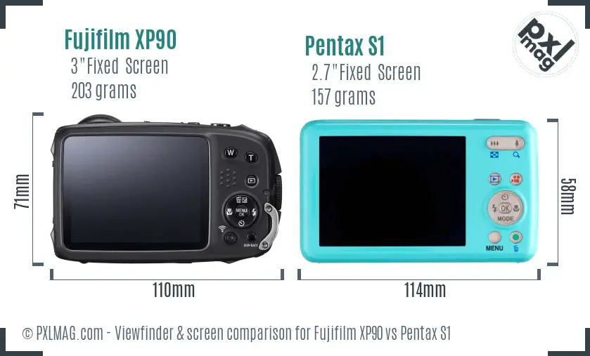 Fujifilm XP90 vs Pentax S1 Screen and Viewfinder comparison