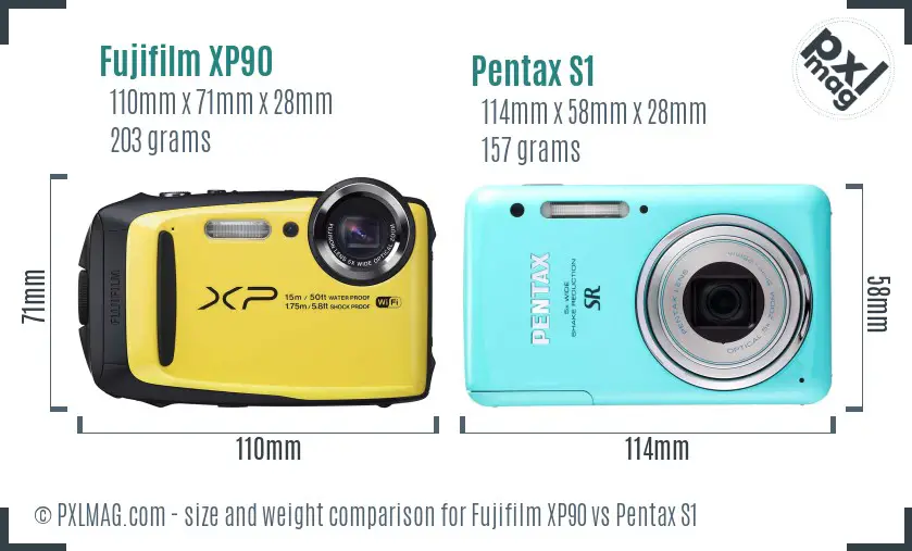 Fujifilm XP90 vs Pentax S1 size comparison Fujifilm XP90 vs Pentax S1 size comparison