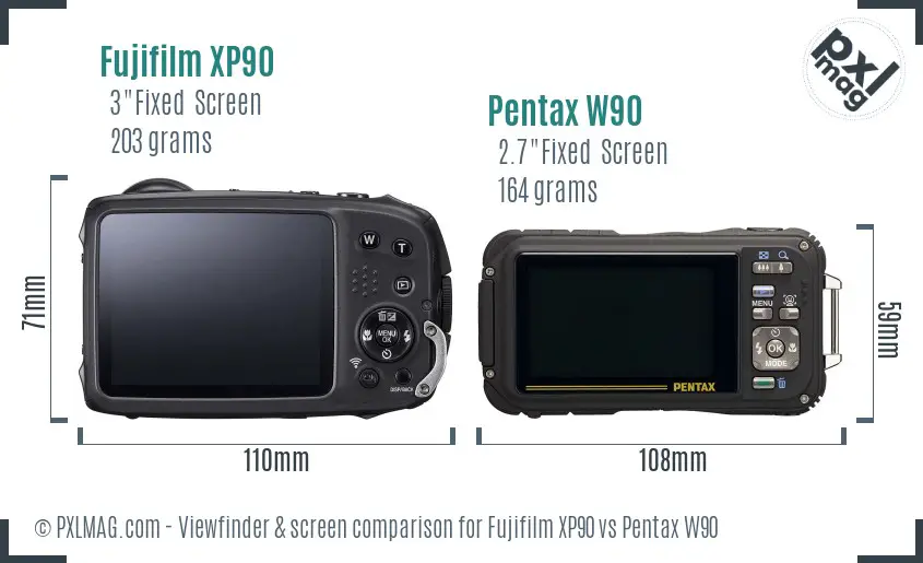 Fujifilm XP90 vs Pentax W90 Screen and Viewfinder comparison Fujifilm XP90 vs Pentax W90 Screen and Viewfinder comparison