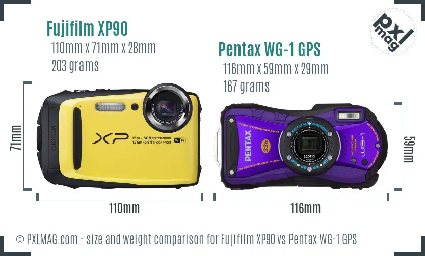 Fujifilm XP90 vs Pentax WG-1 GPS size comparison Fujifilm XP90 vs Pentax WG-1 GPS size comparison
