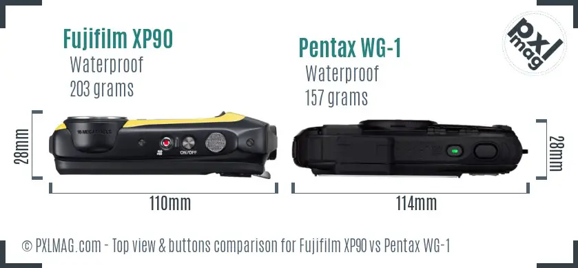 Fujifilm XP90 vs Pentax WG-1 top view buttons comparison