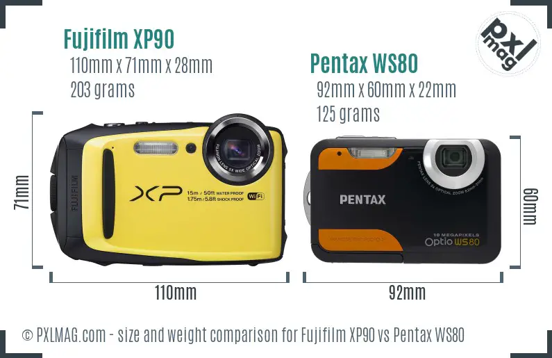 Fujifilm XP90 vs Pentax WS80 size comparison
