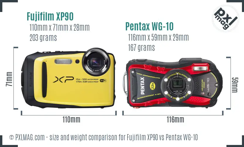 Fujifilm XP90 vs Pentax WG-10 size comparison Fujifilm XP90 vs Pentax WG-10 size comparison
