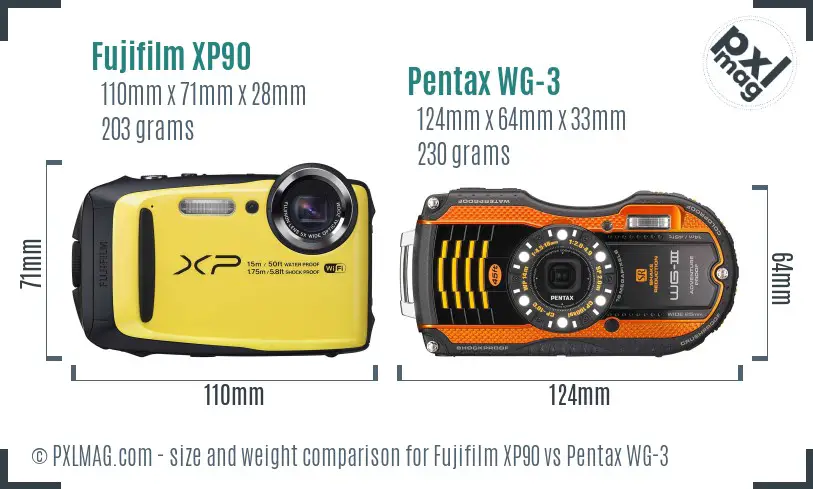 Fujifilm XP90 vs Pentax WG-3 size comparison Fujifilm XP90 vs Pentax WG-3 size comparison
