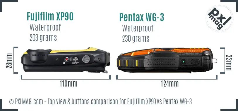 Fujifilm XP90 vs Pentax WG-3 top view buttons comparison Fujifilm XP90 vs Pentax WG-3 top view buttons comparison