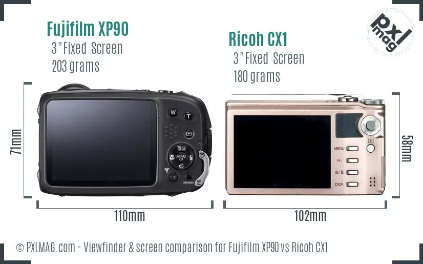 Fujifilm XP90 vs Ricoh CX1 Screen and Viewfinder comparison