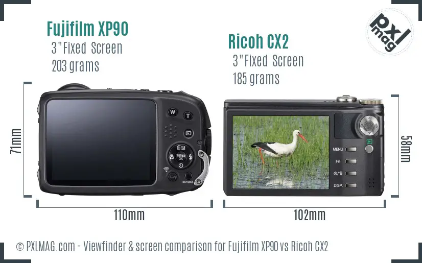 Fujifilm XP90 vs Ricoh CX2 Screen and Viewfinder comparison