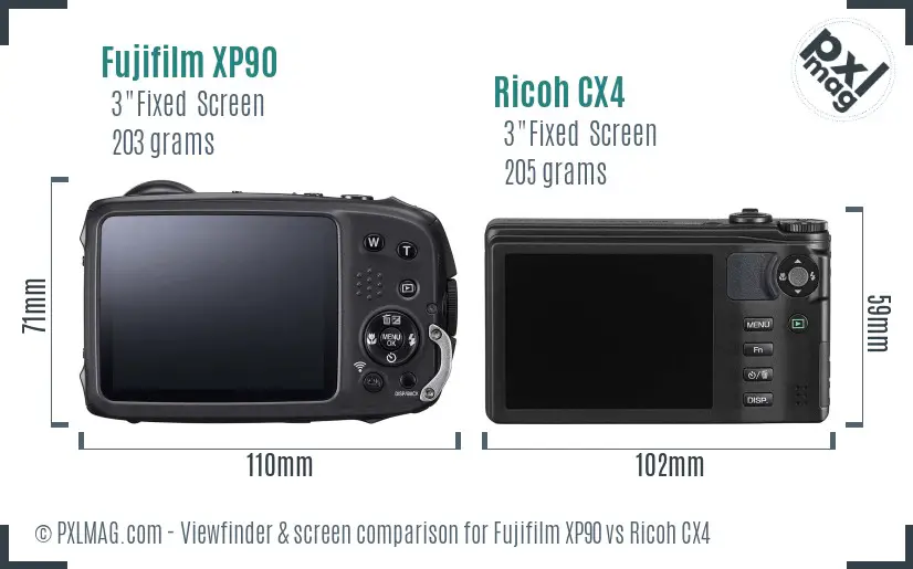 Fujifilm XP90 vs Ricoh CX4 Screen and Viewfinder comparison