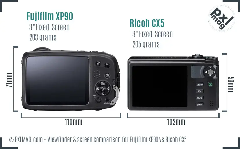 Fujifilm XP90 vs Ricoh CX5 Screen and Viewfinder comparison