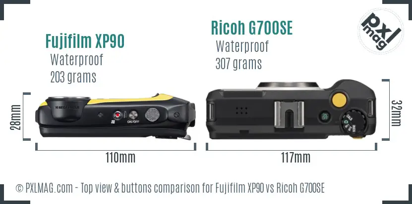 Fujifilm XP90 vs Ricoh G700SE top view buttons comparison