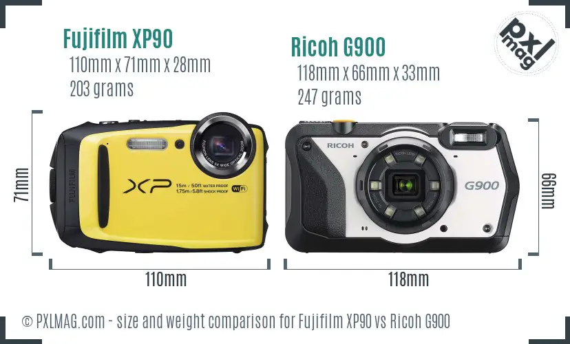 Fujifilm XP90 vs Ricoh G900 size comparison