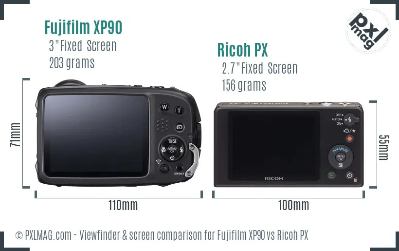 Fujifilm XP90 vs Ricoh PX Screen and Viewfinder comparison