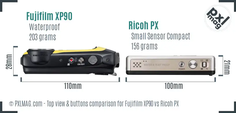 Fujifilm XP90 vs Ricoh PX top view buttons comparison