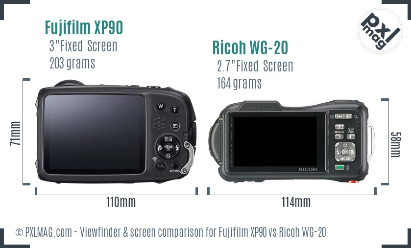 Fujifilm XP90 vs Ricoh WG-20 Screen and Viewfinder comparison