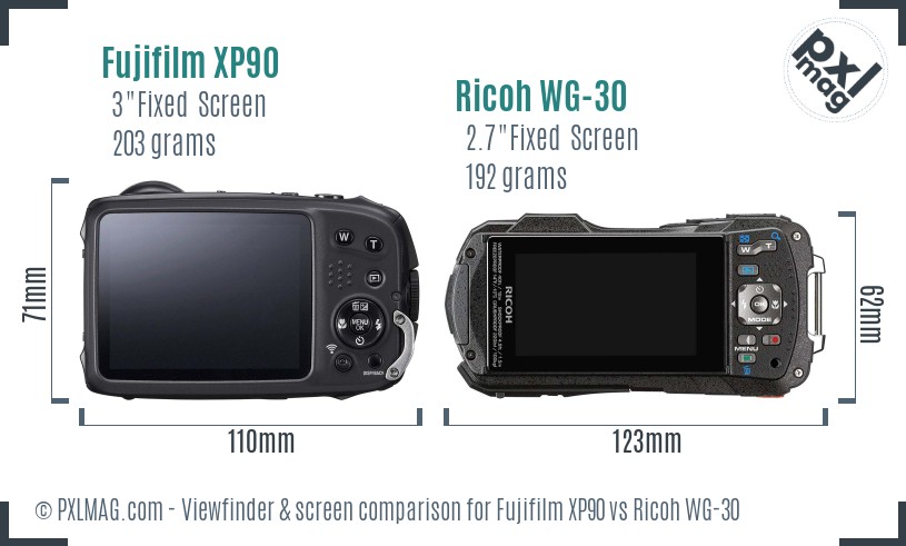 Fujifilm XP90 vs Ricoh WG-30 Screen and Viewfinder comparison
