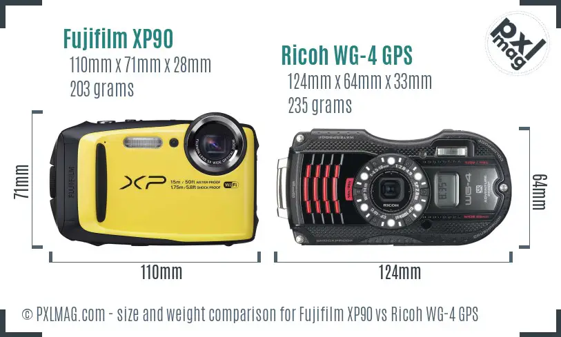 Fujifilm XP90 vs Ricoh WG-4 GPS size comparison Fujifilm XP90 vs Ricoh WG-4 GPS size comparison