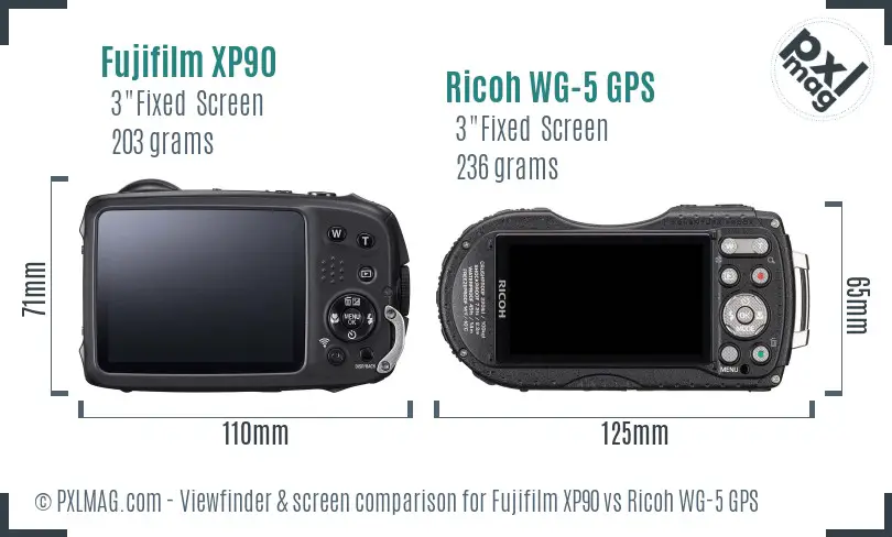 Fujifilm XP90 vs Ricoh WG-5 GPS Screen and Viewfinder comparison