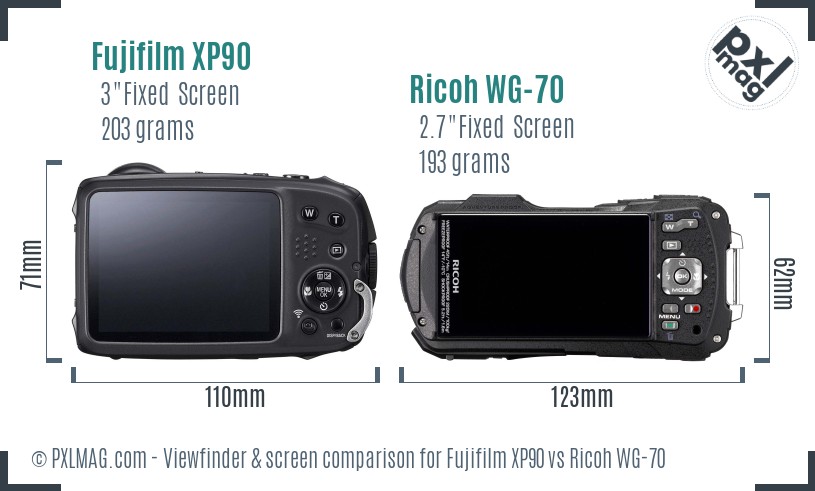 Fujifilm XP90 vs Ricoh WG-70 Screen and Viewfinder comparison