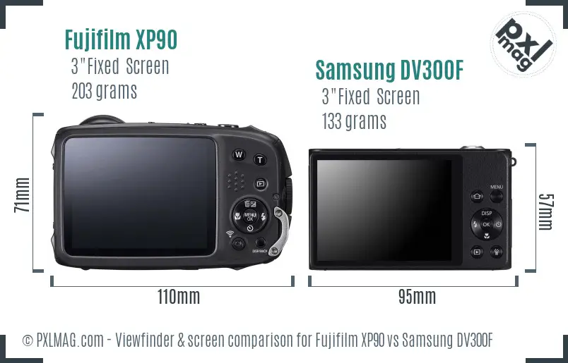 Fujifilm XP90 vs Samsung DV300F Screen and Viewfinder comparison