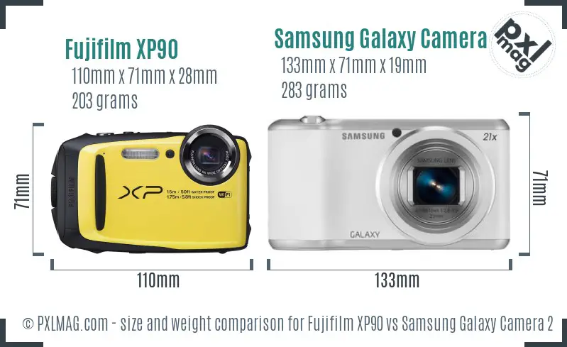 Fujifilm XP90 vs Samsung Galaxy Camera 2 size comparison