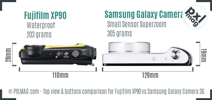 Fujifilm XP90 vs Samsung Galaxy Camera 3G top view buttons comparison