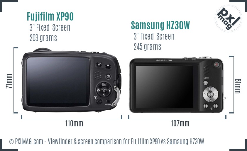 Fujifilm XP90 vs Samsung HZ30W Screen and Viewfinder comparison