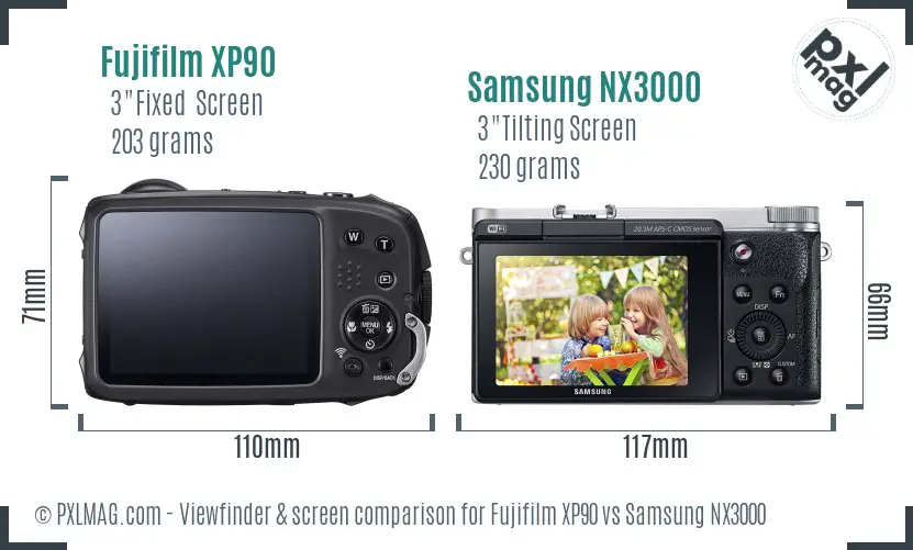 Fujifilm XP90 vs Samsung NX3000 Screen and Viewfinder comparison