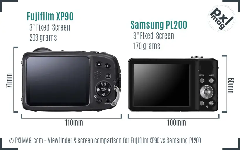 Fujifilm XP90 vs Samsung PL200 Screen and Viewfinder comparison
