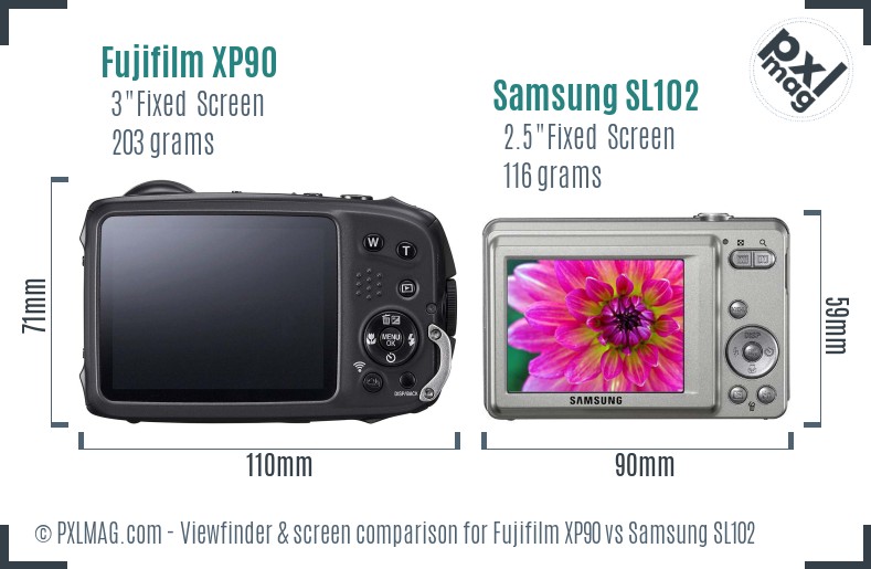 Fujifilm XP90 vs Samsung SL102 Screen and Viewfinder comparison