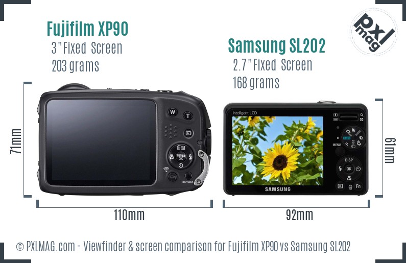 Fujifilm XP90 vs Samsung SL202 Screen and Viewfinder comparison
