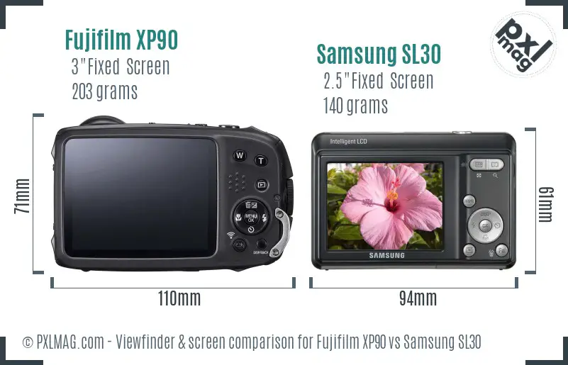 Fujifilm XP90 vs Samsung SL30 Screen and Viewfinder comparison Fujifilm XP90 vs Samsung SL30 Screen and Viewfinder comparison