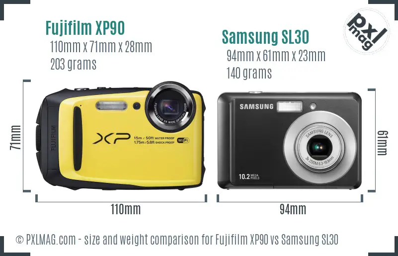 Fujifilm XP90 vs Samsung SL30 size comparison Fujifilm XP90 vs Samsung SL30 size comparison