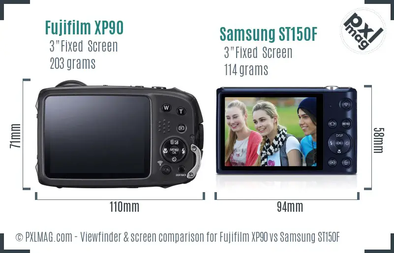 Fujifilm XP90 vs Samsung ST150F Screen and Viewfinder comparison