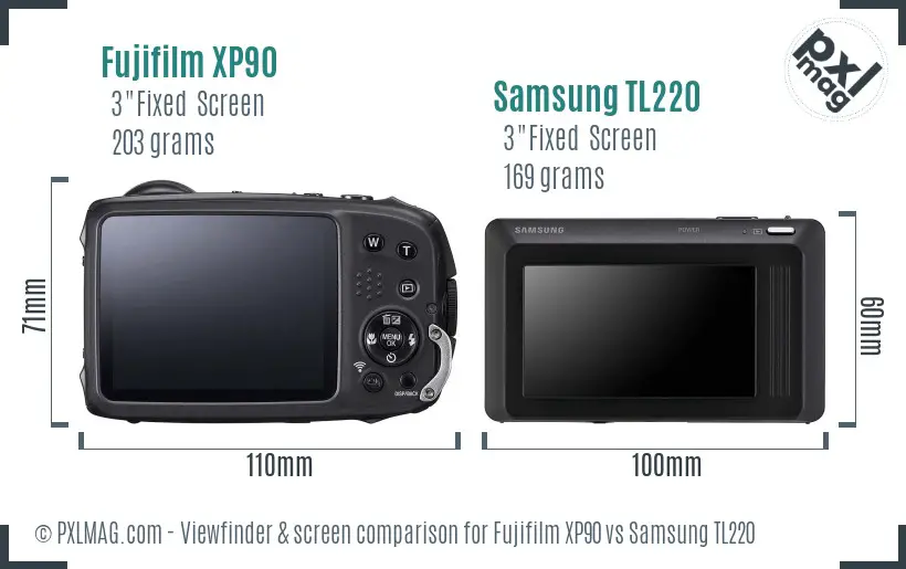 Fujifilm XP90 vs Samsung TL220 Screen and Viewfinder comparison