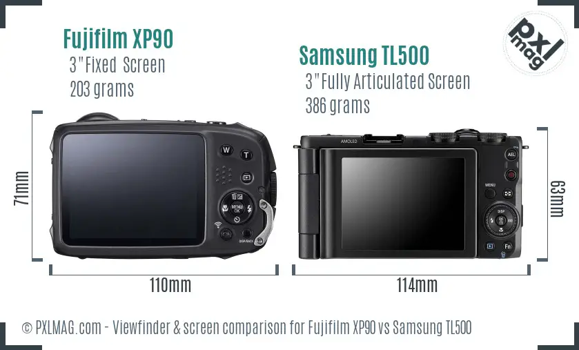 Fujifilm XP90 vs Samsung TL500 Screen and Viewfinder comparison