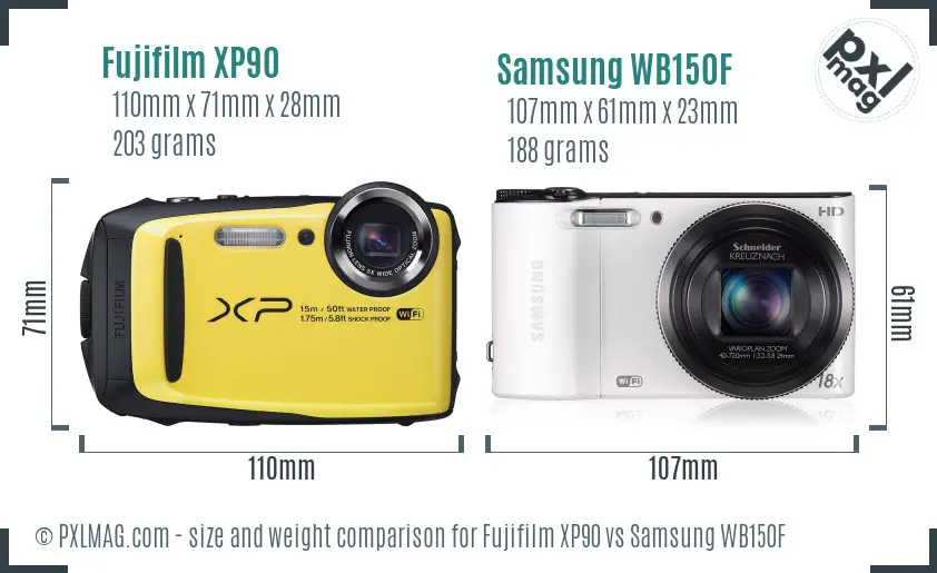Fujifilm XP90 vs Samsung WB150F size comparison Fujifilm XP90 vs Samsung WB150F size comparison