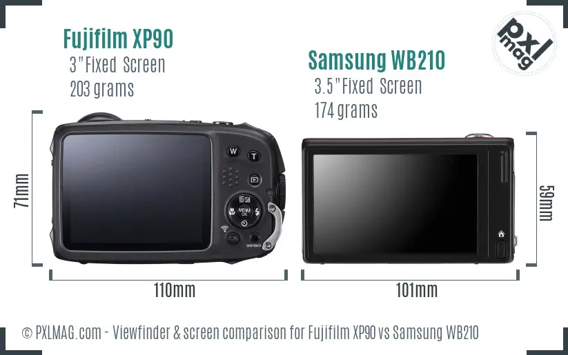 Fujifilm XP90 vs Samsung WB210 Screen and Viewfinder comparison
