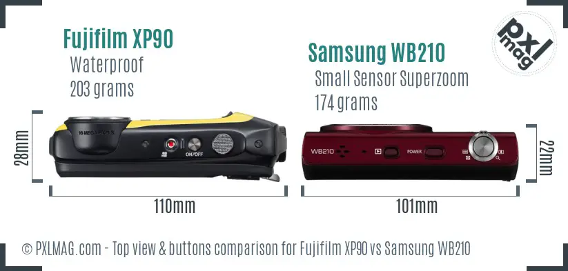 Fujifilm XP90 vs Samsung WB210 top view buttons comparison