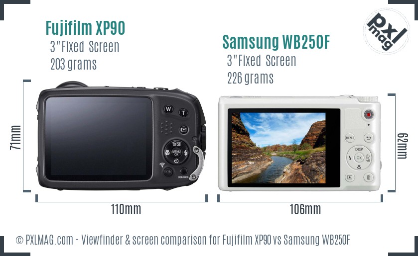 Fujifilm XP90 vs Samsung WB250F Screen and Viewfinder comparison
