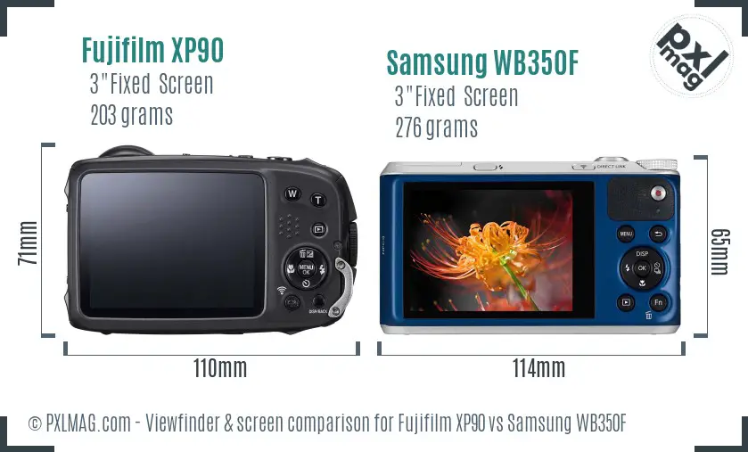 Fujifilm XP90 vs Samsung WB350F Screen and Viewfinder comparison