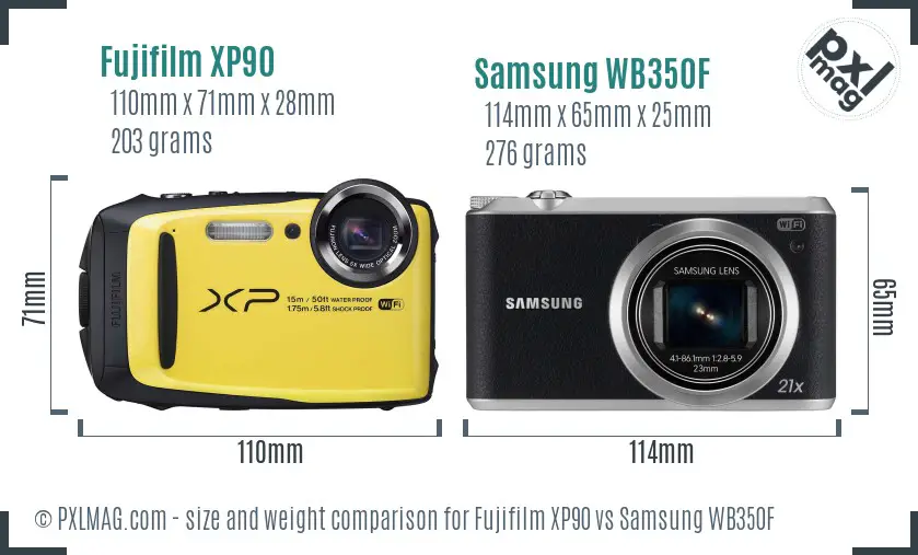 Fujifilm XP90 vs Samsung WB350F size comparison